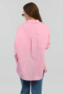 Kadın Yarasa Kol Oversize Gömlek Pembe