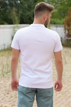 Petek Desenli Erkek T-shirt Beyaz