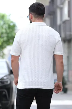 Polo Yaka Desenli Erkek Tişört Krem