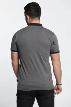 Polo Yaka Desenli Ön Düğmeli Erkek Tişört Koyugri