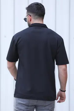 Polo Yaka Likralı Basic Erkek Tişört Siyah