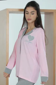 Kadın Ribanalı Pijama Takımı Pudra