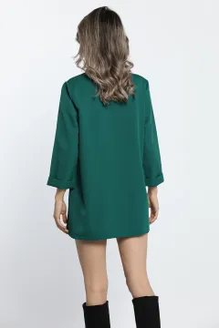 Kol Ucu Katlamalı Kadın Ceket Yeşil
