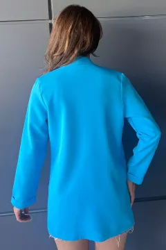 Sahte Cep Detaylı Duble Kol Kadın Ceket Mavi