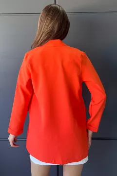 Sahte Cep Detaylı Duble Kol Kadın Ceket Orange