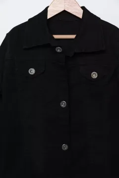 Sahte Cep Detaylı Likralı Kız-erkek Çocuk Jean Kot Ceket Siyah