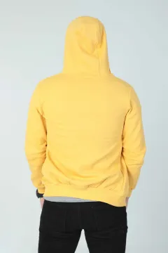 Erkek Fermuarlı Kapüşonlu Sweatshirt Sarı