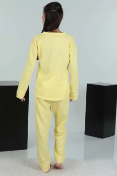 Kadın Baskılı Ribanalı Pijama Takımı Sarı