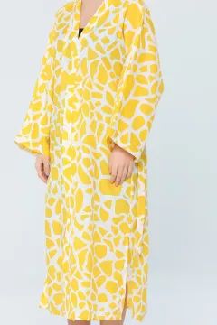Kadın Truvakar Kol Desenli Kimono Hırka Sarı