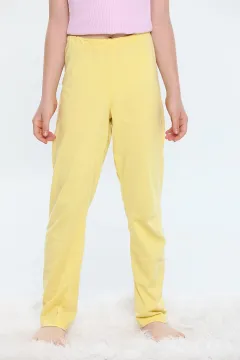 Kız Çoçuk Likralı Pijama Altı Sarı