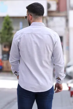 Şerit Detaylı Uzun Kol Erkek Gömlek Taş