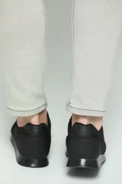 Erkek Şeritli Bağcıklı Spor Ayakkabı Siyah
