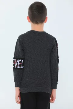 Erkek Çocuk Bisiklet Yaka Şardonlu Baskılı Sweatshirt Siyah