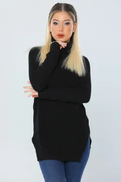 Boğazlı Örme Kadın Triko Tunik Siyah