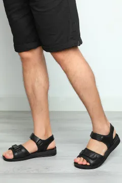 Erkek Cırtlı Trekking Yazlık Sandalet Siyah