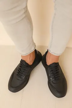 Erkek Bağcıklı Yüksek Taban Günlük Spor Ayakkabı Siyah
