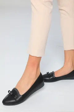Fiyonklu Kadın Babet Ayakkabı Siyah