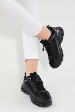 Kadın Anaroklu Yüksek Taban Günlük Spor Ayakkabı Siyah