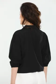 Kadın Bel Bağlamalı Cepli Gömlek Siyah
