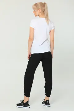 Kadın Bisiklet Yaka T-shirt Ayrobin Pantolon İkili Takım Siyah