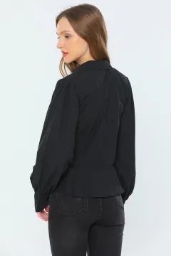 Kadın Eteği Volanlı Slim Fit Kısa Gömlek Siyah