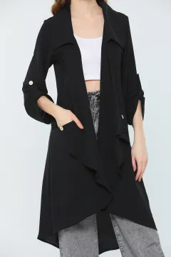Kadın Kol Apoletli Mevsimlik Hırka Ceket Siyah