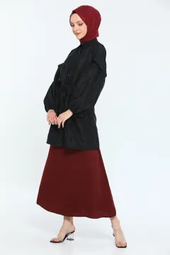 Kadın Modest Oversize Bel Kol Bağlamalı Tesettür Tunik Siyah