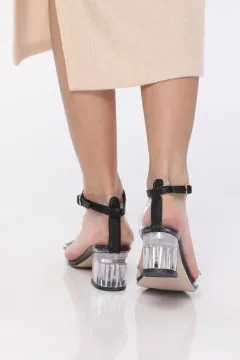 Kadın Taş Detaylı Şeffaf Topuk Ayakkabı Siyah
