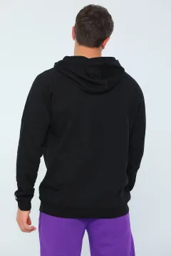 Kapüşonlu Fermuarlı Şardonlu Erkek Sweatshirt Siyah