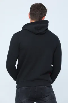 Kapüşonlu Yaka İpli Şardonlu Erkek Sweatshirt Siyah