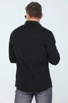 Erkek Likralı Uzun Kol Gömlek Siyah
