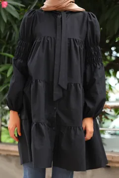 Kadın Modest Tesettür Gömlek Tunik Siyah