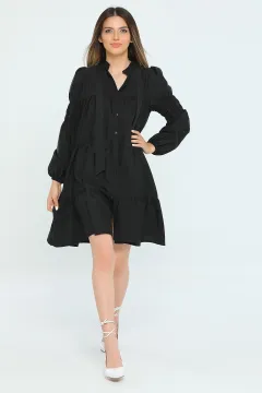 Kadın Eteği Volanlı Tunik Elbise Siyah