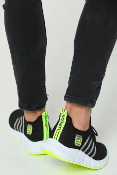 Erkek Bağcıklı Lafonten Triko Mevsimlik Günlük Spor Ayakkabı Siyah Neon Sarı