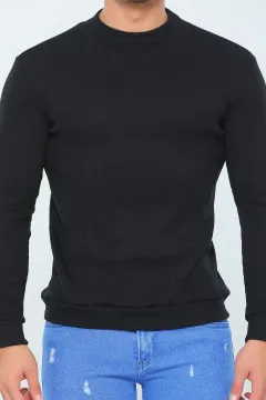 Erkek Likralı Yarım Balıkçı Body Sweatshirt Siyah