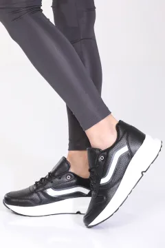 Kadın Yüksek Taban Bağcıklı Günlük Spor Ayakkabı Siyahbeyaz