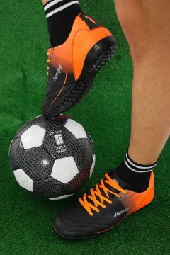 Erkek Bağcıklı Halısaha Futbol Ayakkabısı SiyahOrange
