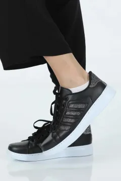 Kadın Bağcıklı Günlük Spor Ayakkabı Siyahplatin