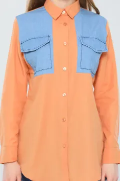 Kadın Kot Cep Detaylı Gömlek Somon
