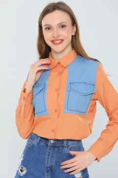 Kadın Kot Cep Detaylı Gömlek Somon