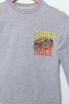 Super Monster Truck Baskılı Erkek Çocuk Tişört Gri