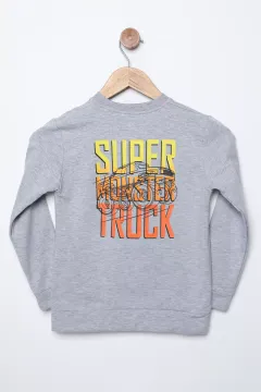 Super Monster Truck Baskılı Erkek Çocuk Tişört Gri