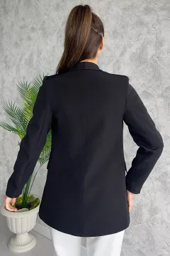 Taş Detaylı Astarlı Sahte Cepli Kadın Blazer Ceket Siyah