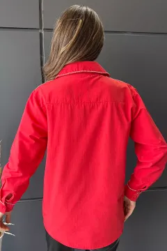 Taş İşlemeli Kadın Gömlek Kırmızı