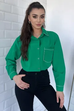 Taş İşlemeli Kadın Gömlek Yeşil