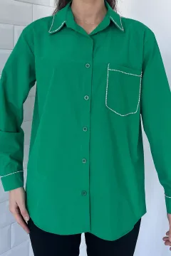 Taş İşlemeli Kadın Gömlek Yeşil
