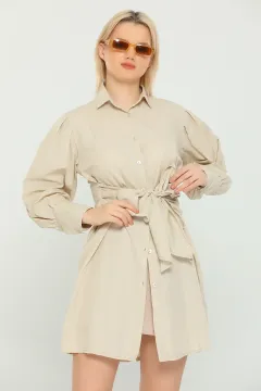 Kadın Balon Kol Geniş Manşetli Gömlek Tunik Taş