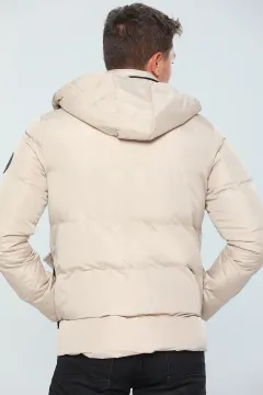 Erkek Kapüşonlu İç Astarlı Kışlık Şişme Mont Taş