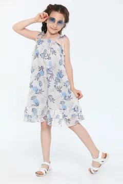 Kız Çocuk Ayarlanabilir Askılı Astarlı Desenli Elbise Taş