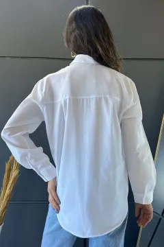Tek Cepli Uzun Kollu Kadın Basic Gömlek Beyaz
